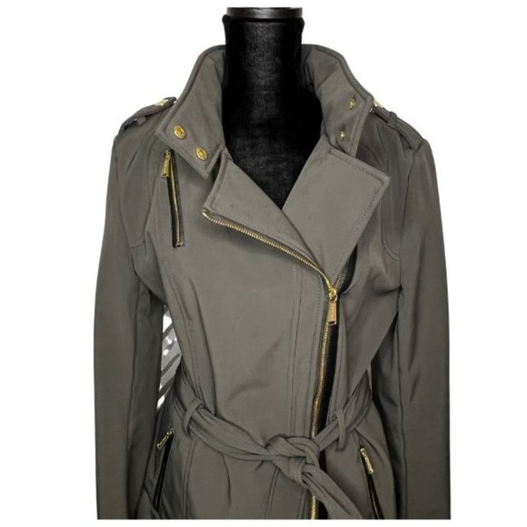 Michael Kors Olive Green Belted Zip Up Coat Jacket with Attached Hood (Womens M) - Picture 5 of 15